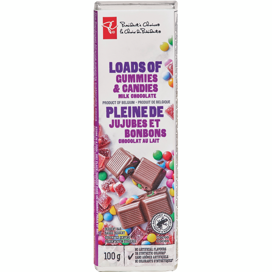 President's Choice Loads of Gummies & Candies Milk Chocolate Dessert Bar, 100g