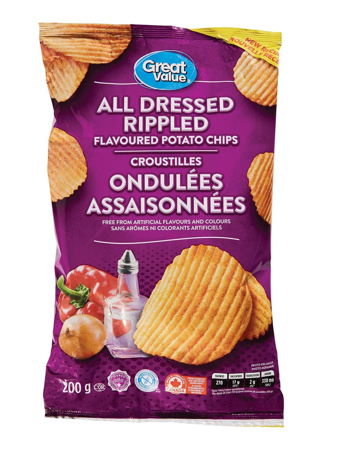 Great Value Canada Potato Chips, All Dressed Rippled, 200g