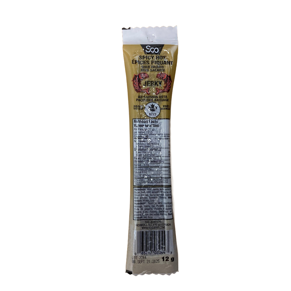 Soo Wild Pacific Keta Salmon Jerky, Spicy Hot, 12g