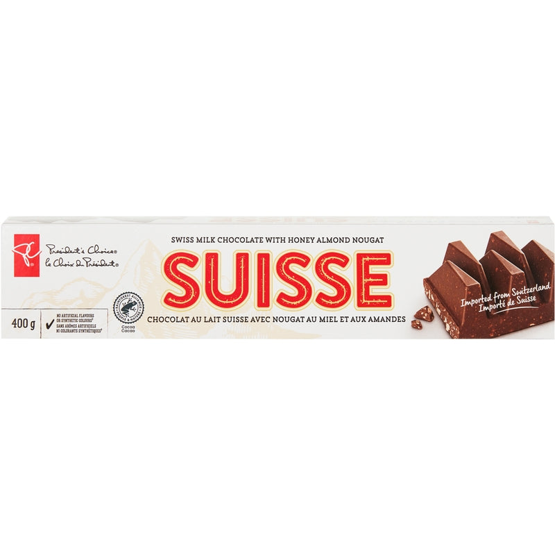 President's Choice Suisse Milk Chocolate Bar With Honey Almond Nougat, 400g