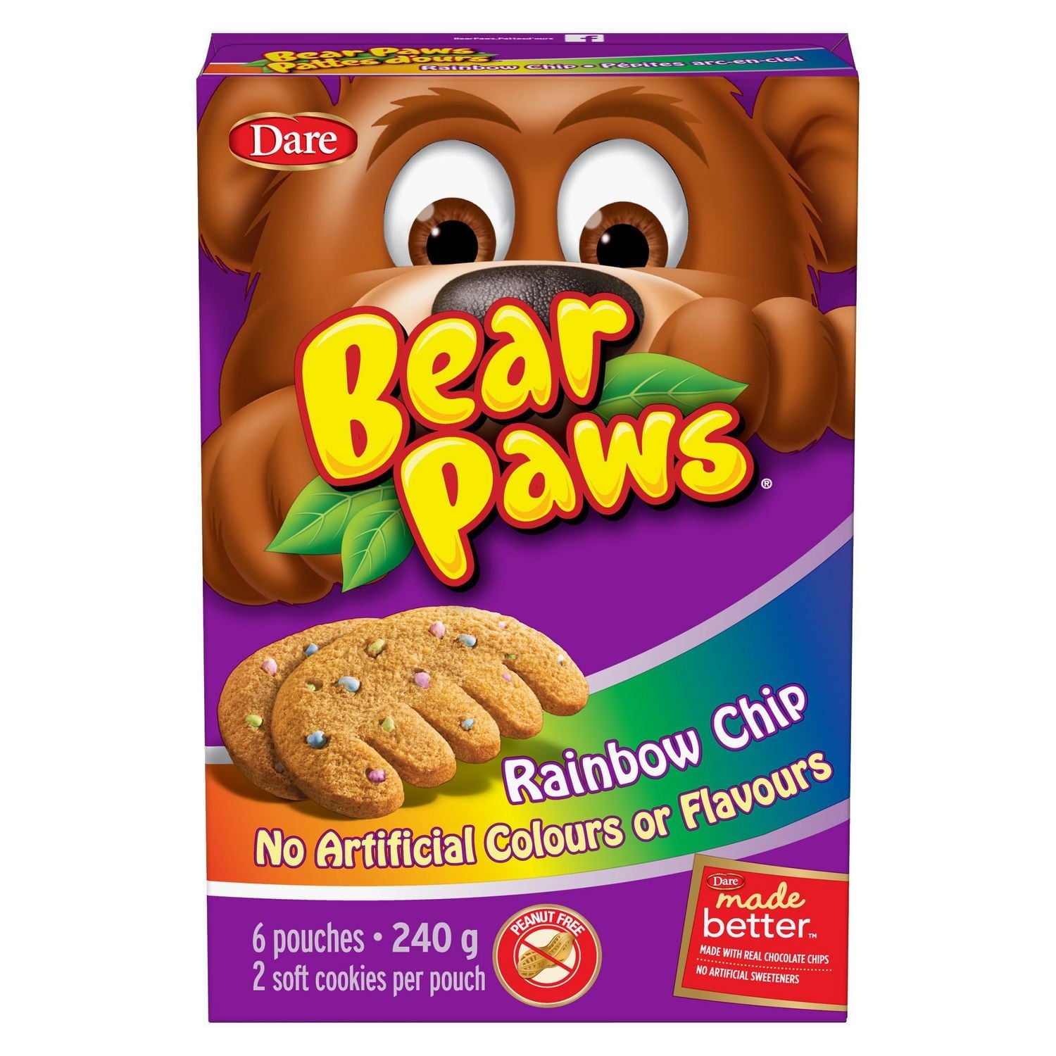 Dare Bear Paws Cookies, Rainbow Chip, 240g