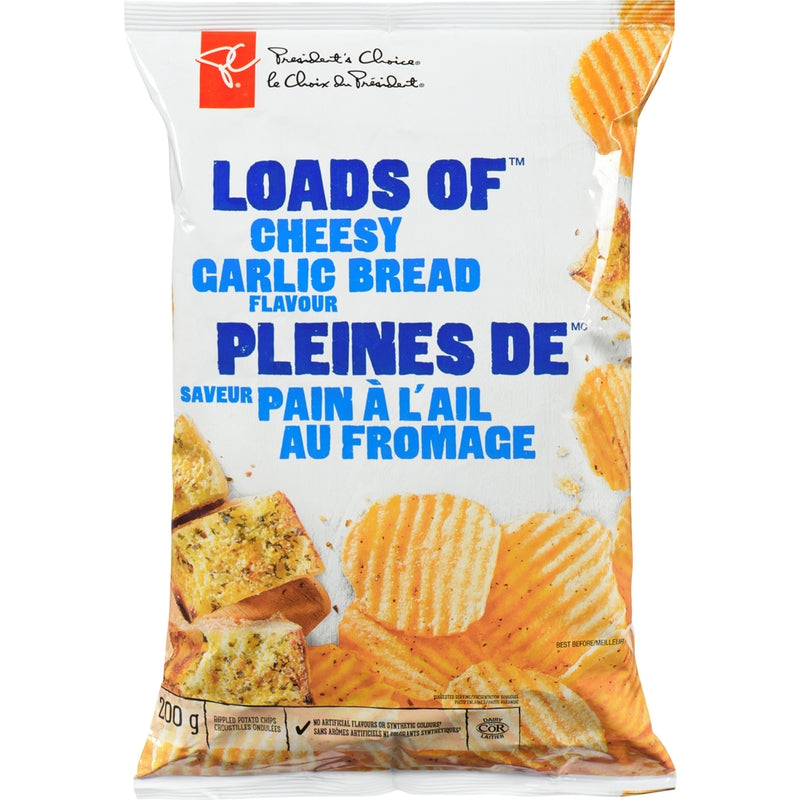 President's Choice Loads of Cheesy Garlic Bread Flavor Potato Chips, 200g