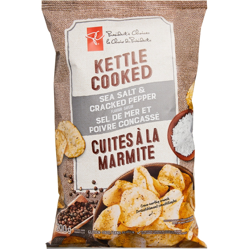 President's Choice Kettle Cooked Chips, Sea Salt & Cracked Pepper, 200g