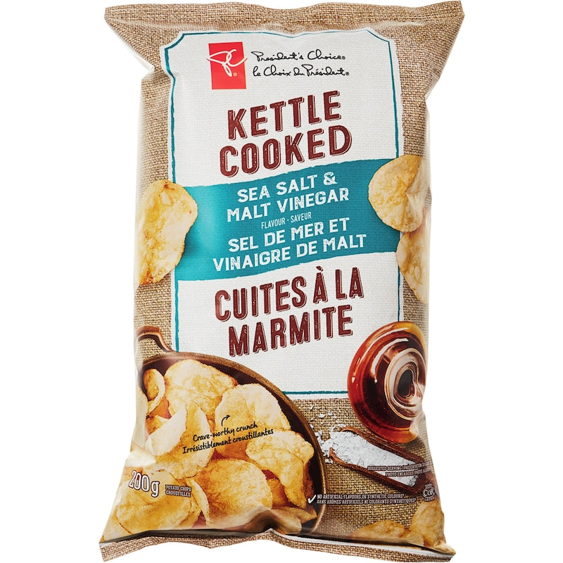 President's Choice Kettle Cooked Chips, Sea Salt and Malt Vinegar, 200g