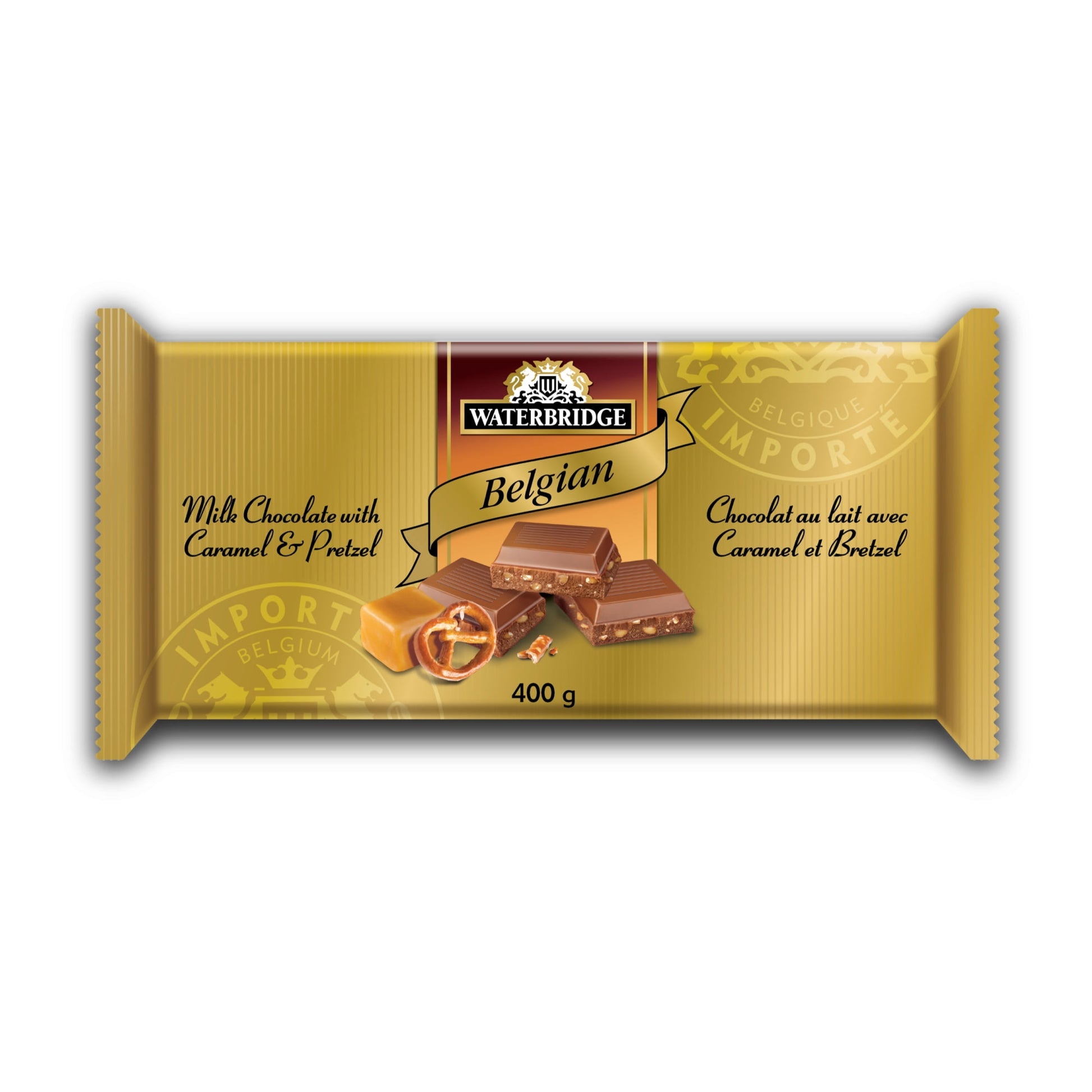 Waterbridge Chocolate Bar, Milk Chocolate with Caramel & Pretzel, 400g