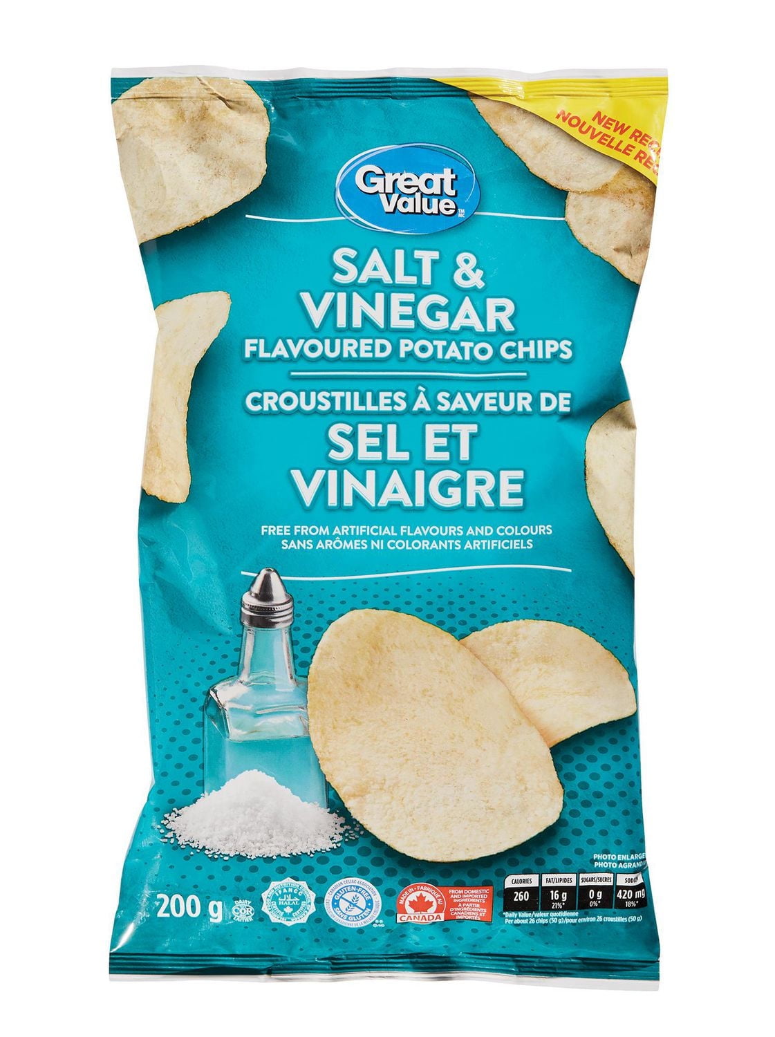 Great Value Canada Potato Chips, Salt & Vinegar, 200g