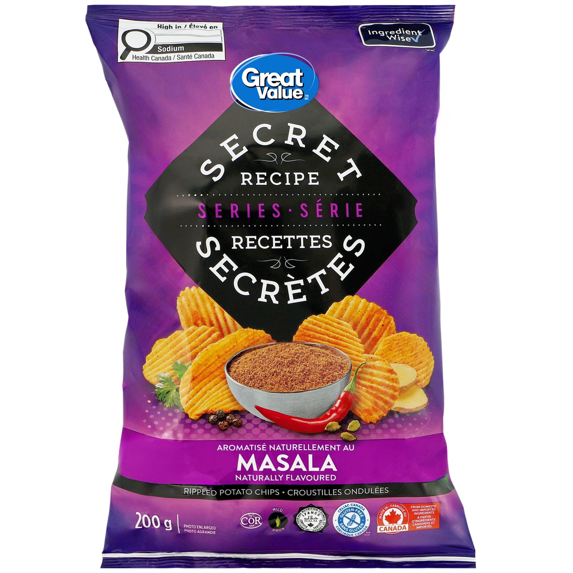 Great Value Canada Secret Recipe Potato Chips, Masala, 200g