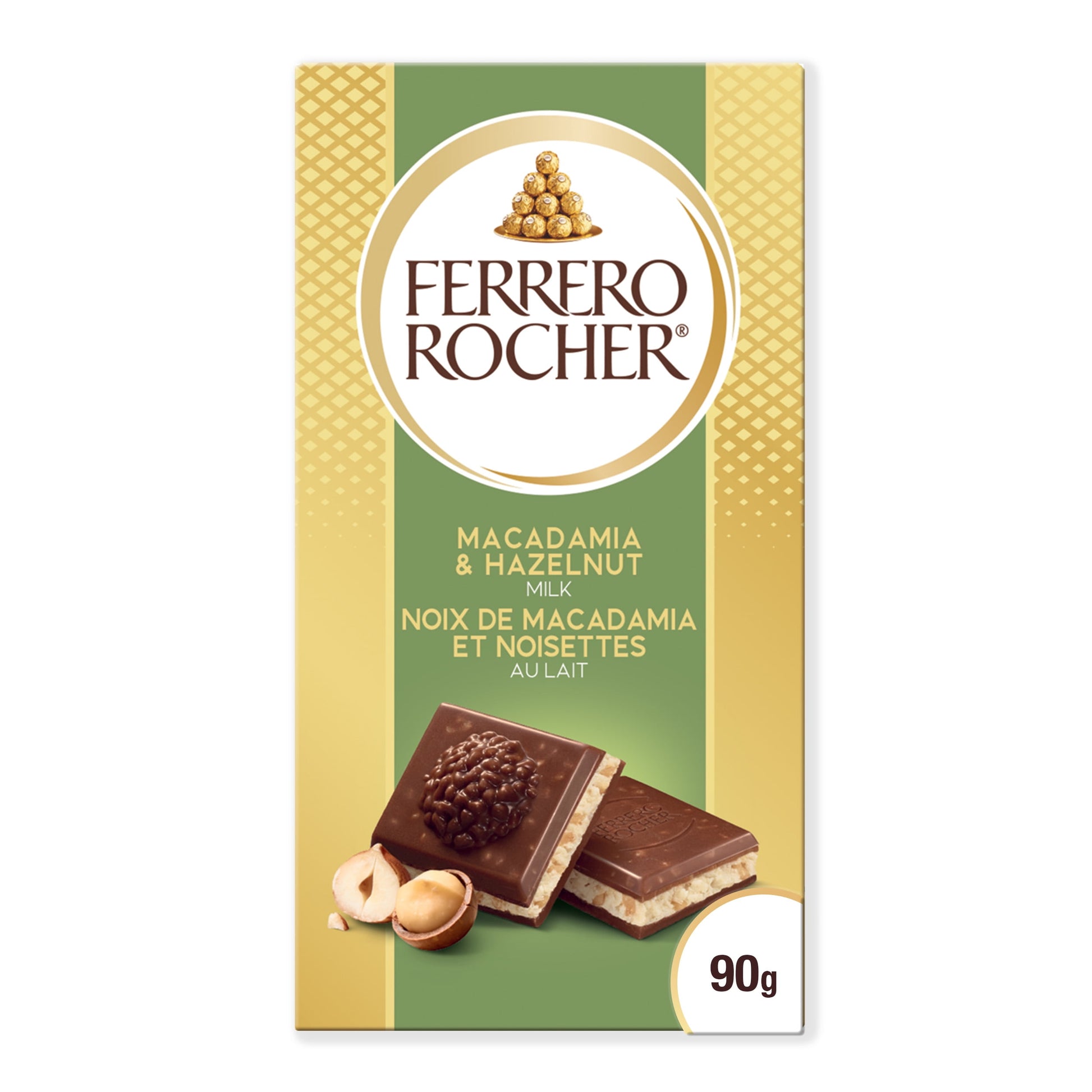 Ferrero Rocher Chocolate Bar, Macadamia and Hazelnut Milk Chocolate, 90g
