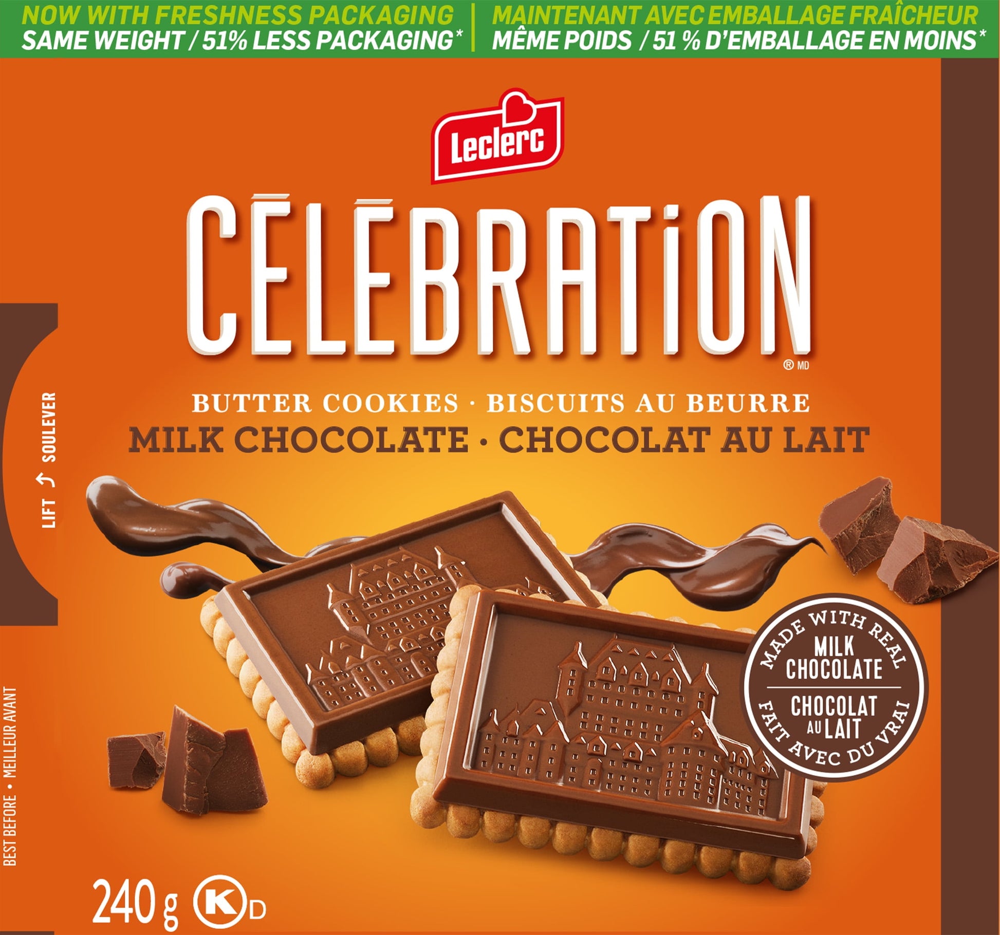 Leclerc Celebration Butter Cookies, Milk Chocolate, 240g