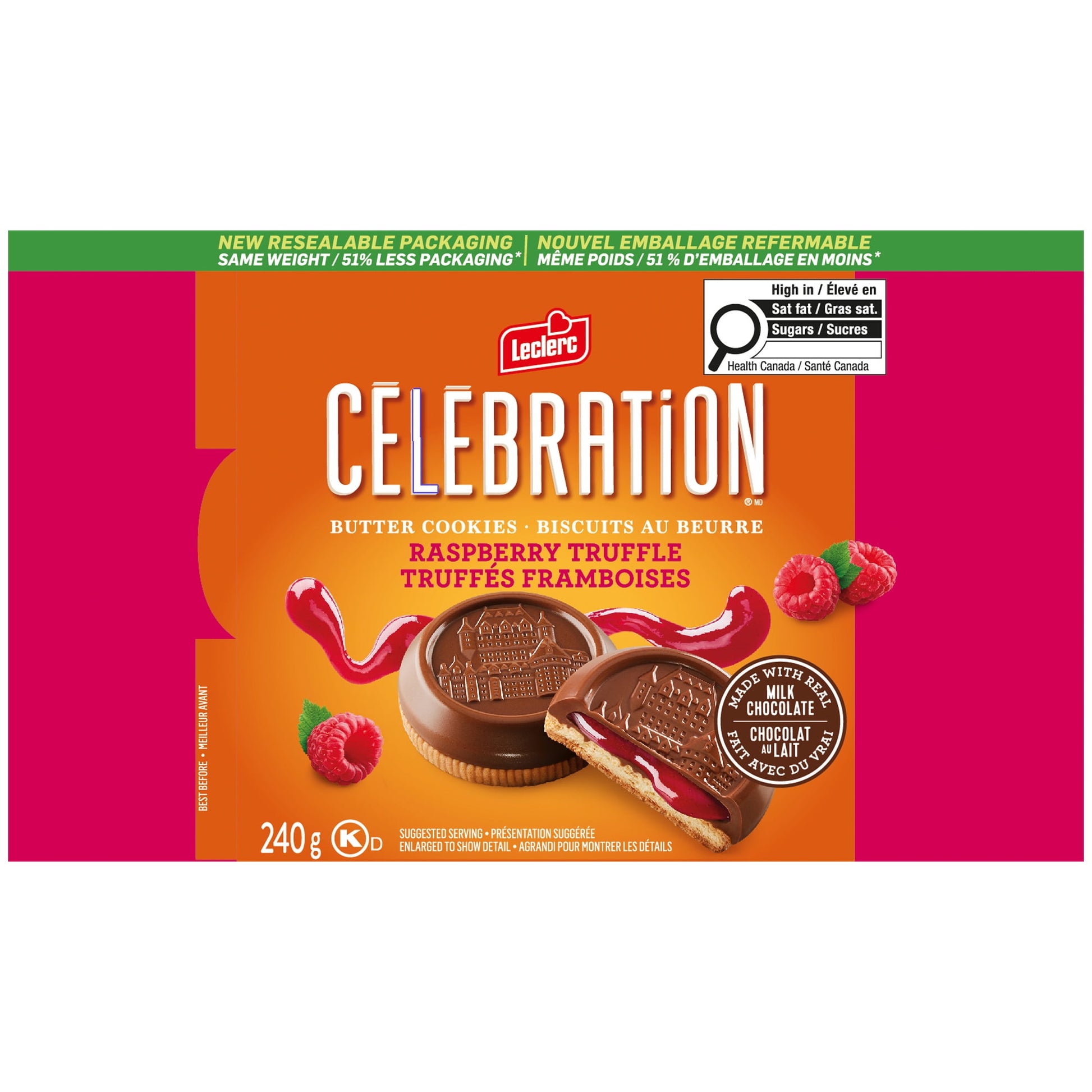 Leclerc Celebration Butter Cookies, Raspberry Truffle, 240g