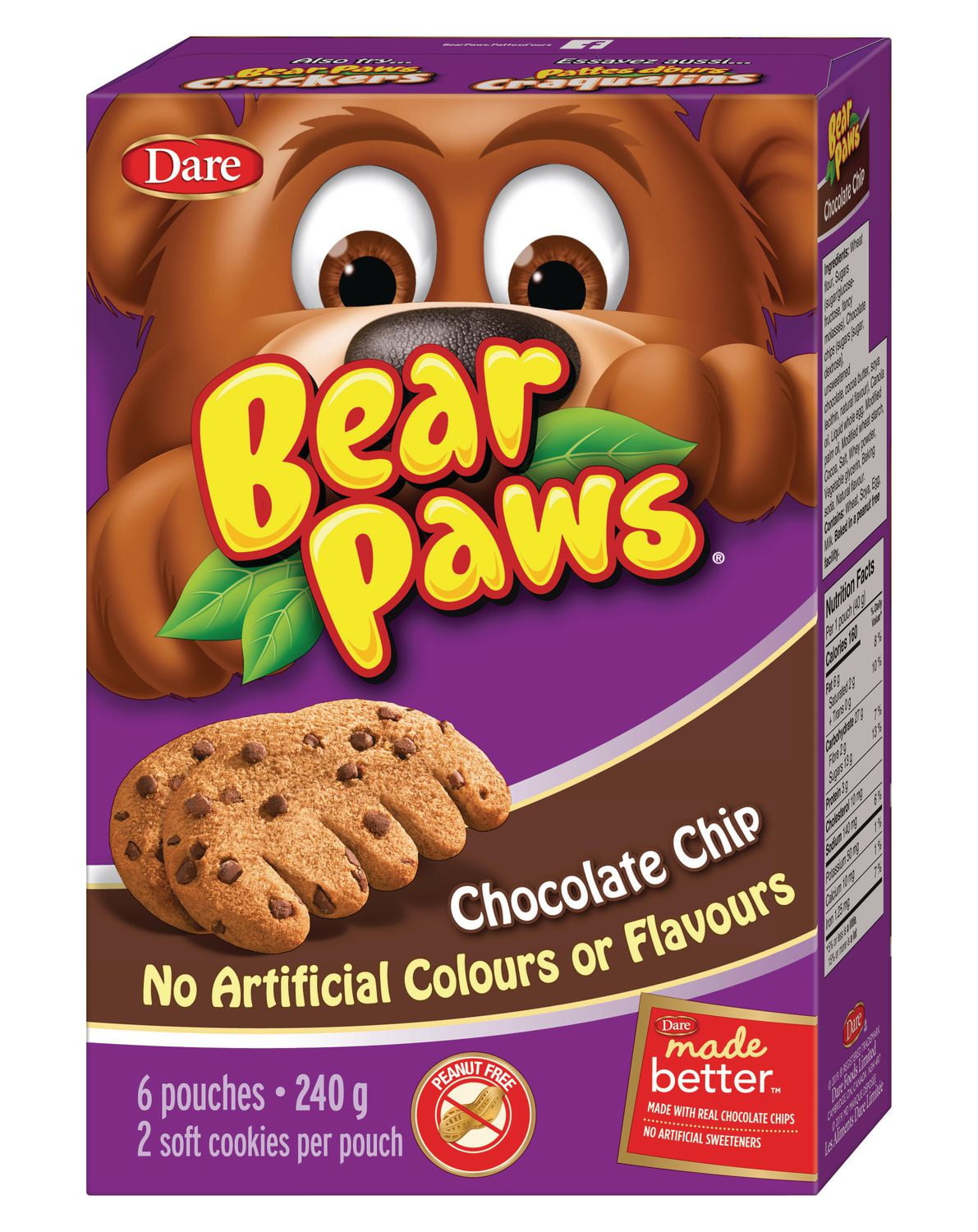 Dare Bear Paws Cookies, Chocolate Chip, 240g