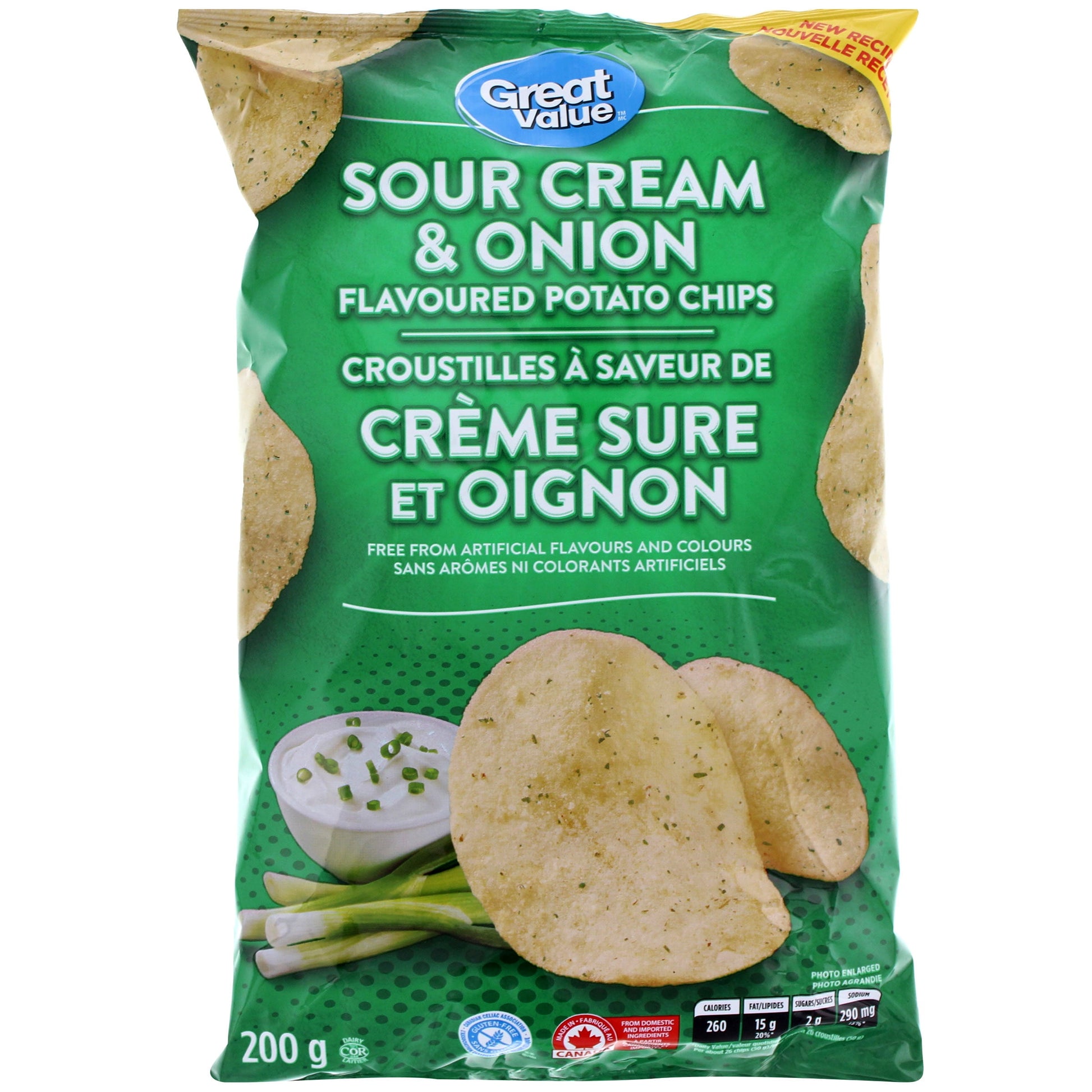 Great Value Canada Potato Chips, Sour Cream & Onion, 200g