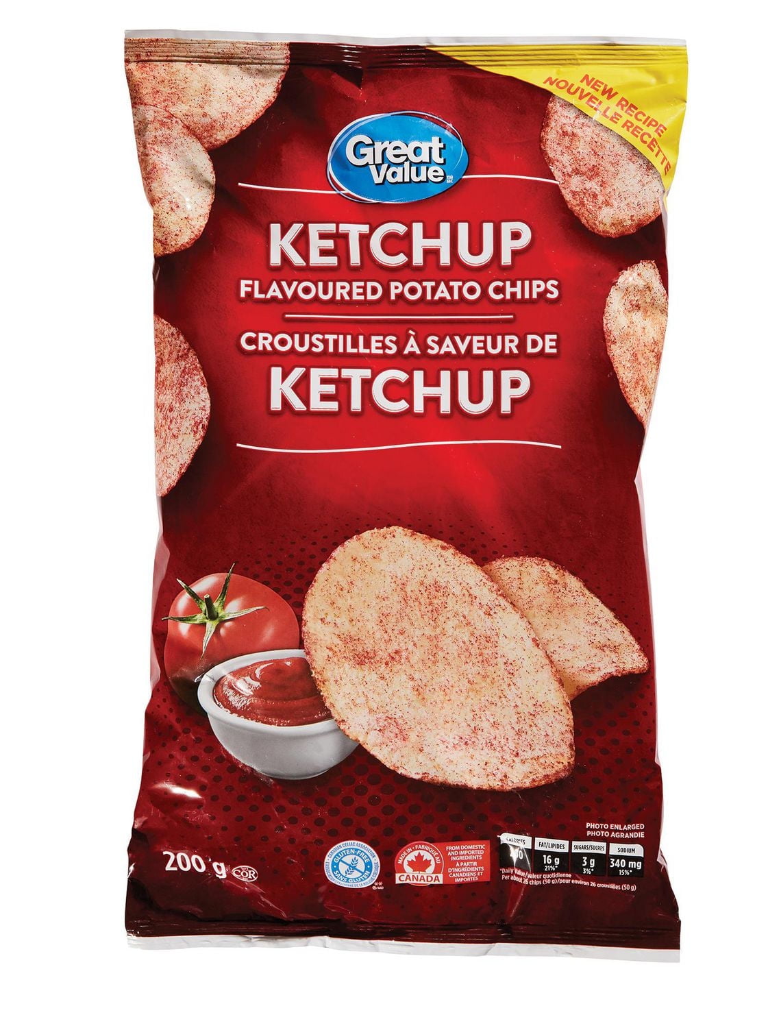 Great Value Canada Potato Chips, Ketchup, 200g