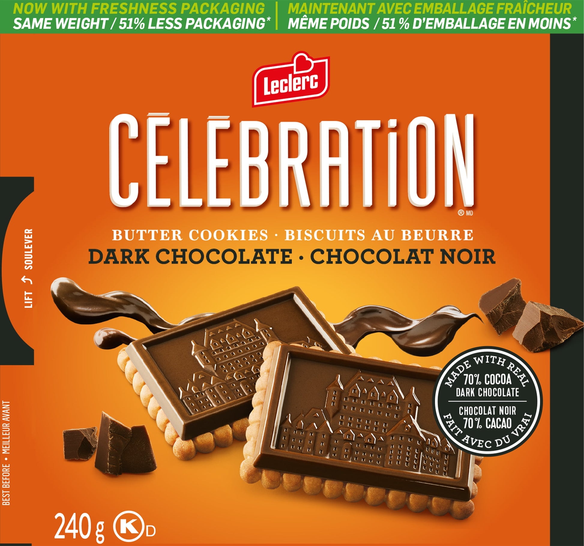 Leclerc Celebration Butter Cookies, Dark Chocolate, 240g