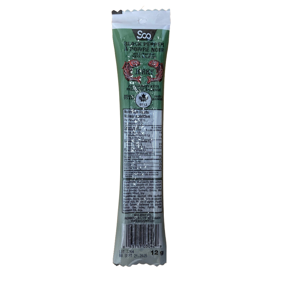 Soo Wild Pacific Keta Salmon Jerky, Black Pepper, 12g
