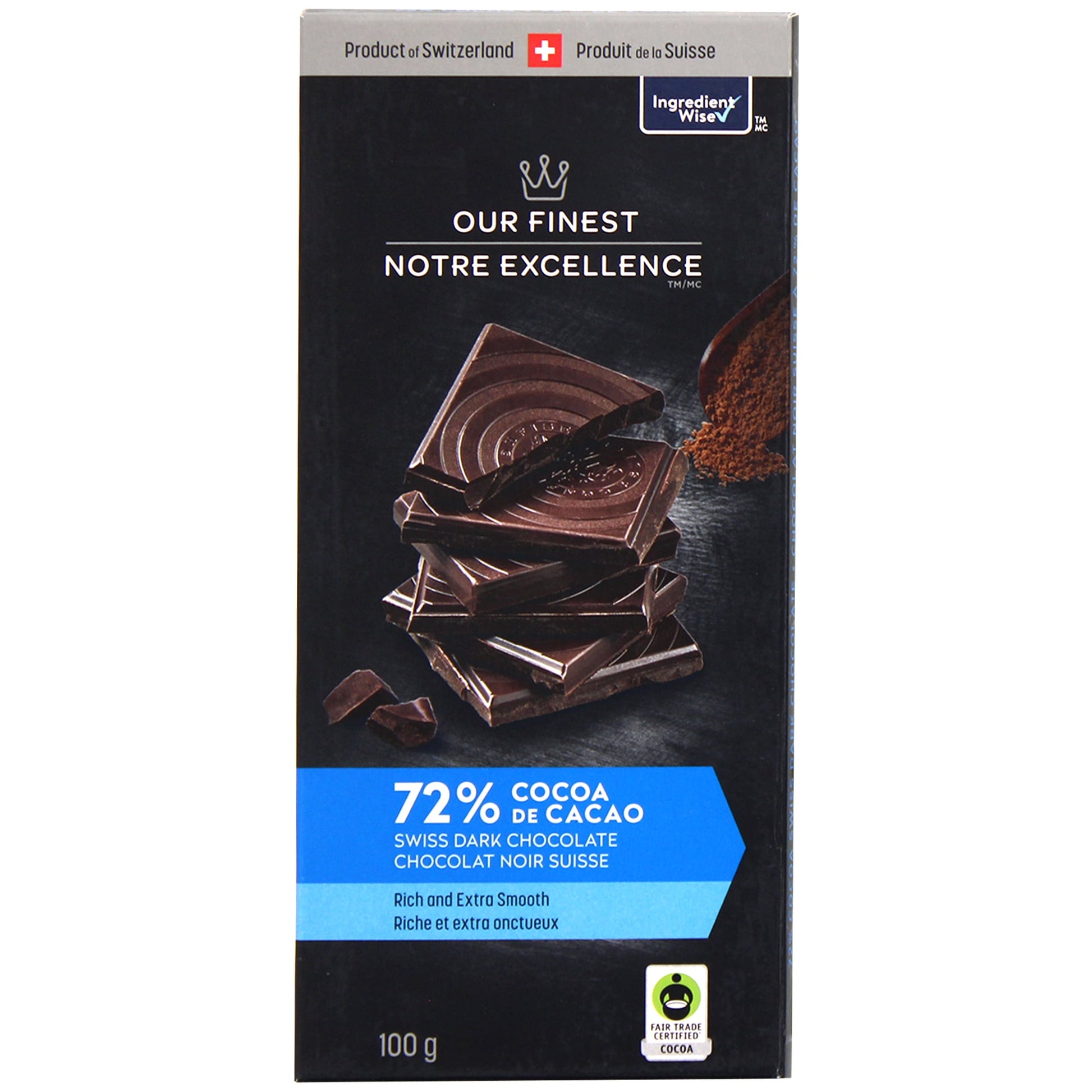 Our Finest Swiss Dark Chocolate 72% Cocoa Bar, 100g