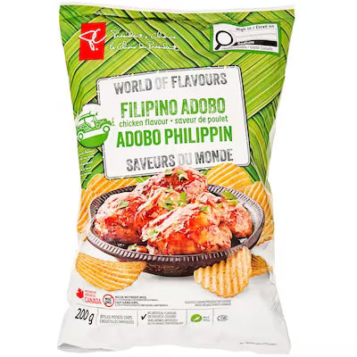 President's Choice World of Flavors Filipino Adobo Chicken Flavor Rippled Potato Chips, 200g