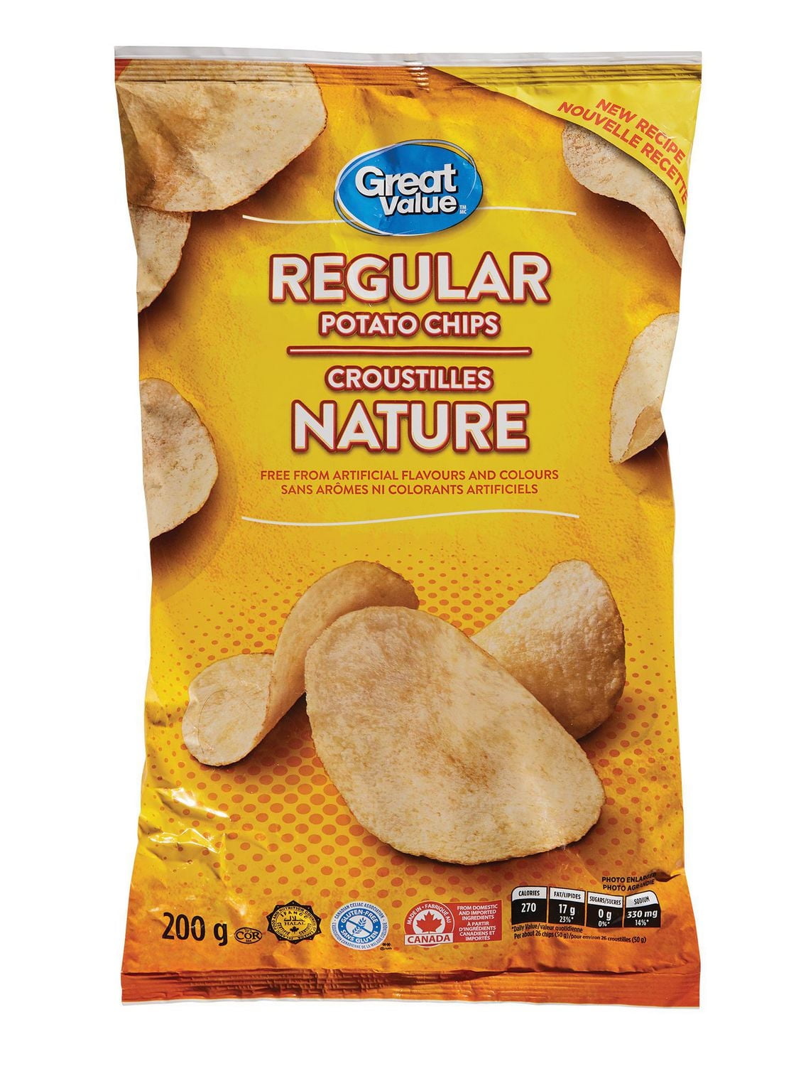 Great Value Canada Potato Chips, Regular, 200g