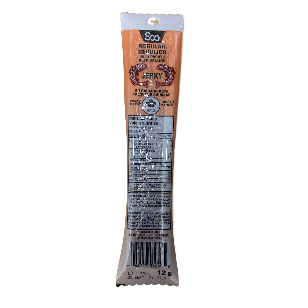 Soo Wild Pacific Keta Salmon Jerky, Regular, 12g