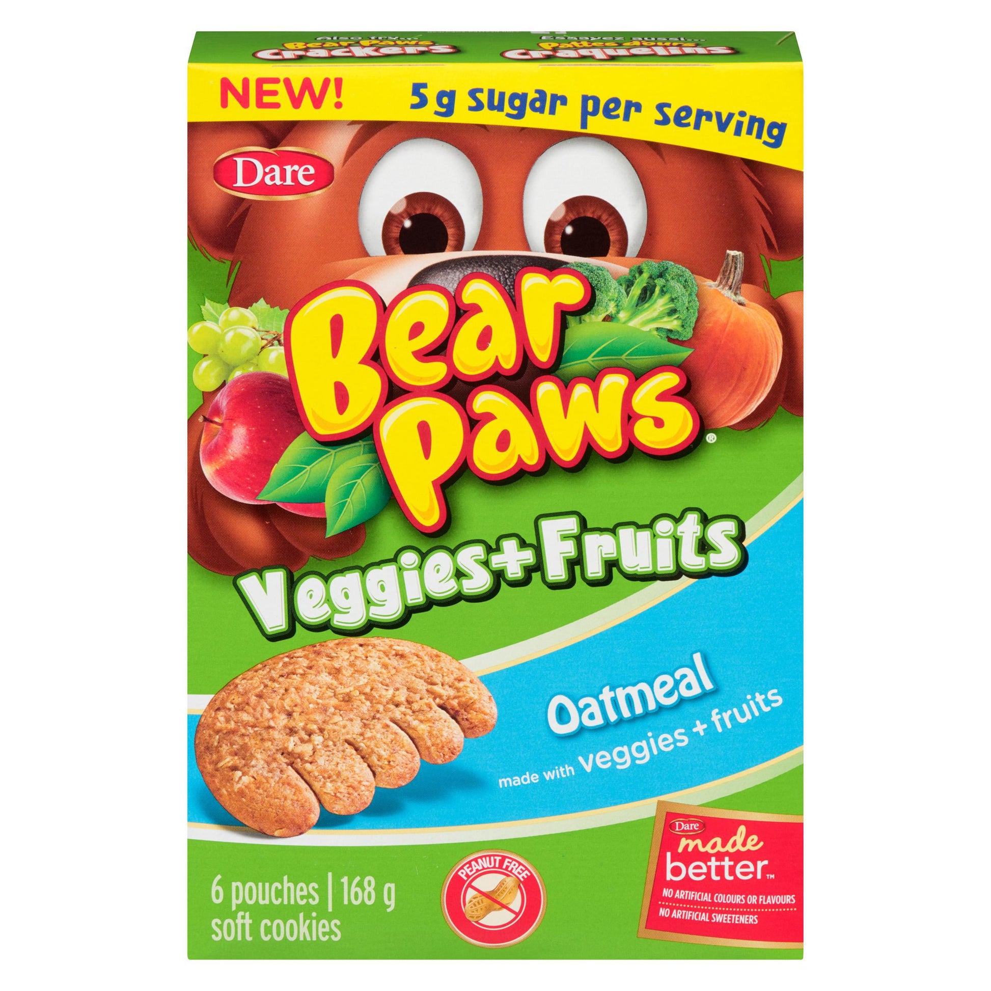 Dare Bear Paws Cookies, Veggies & Fruit, 168g