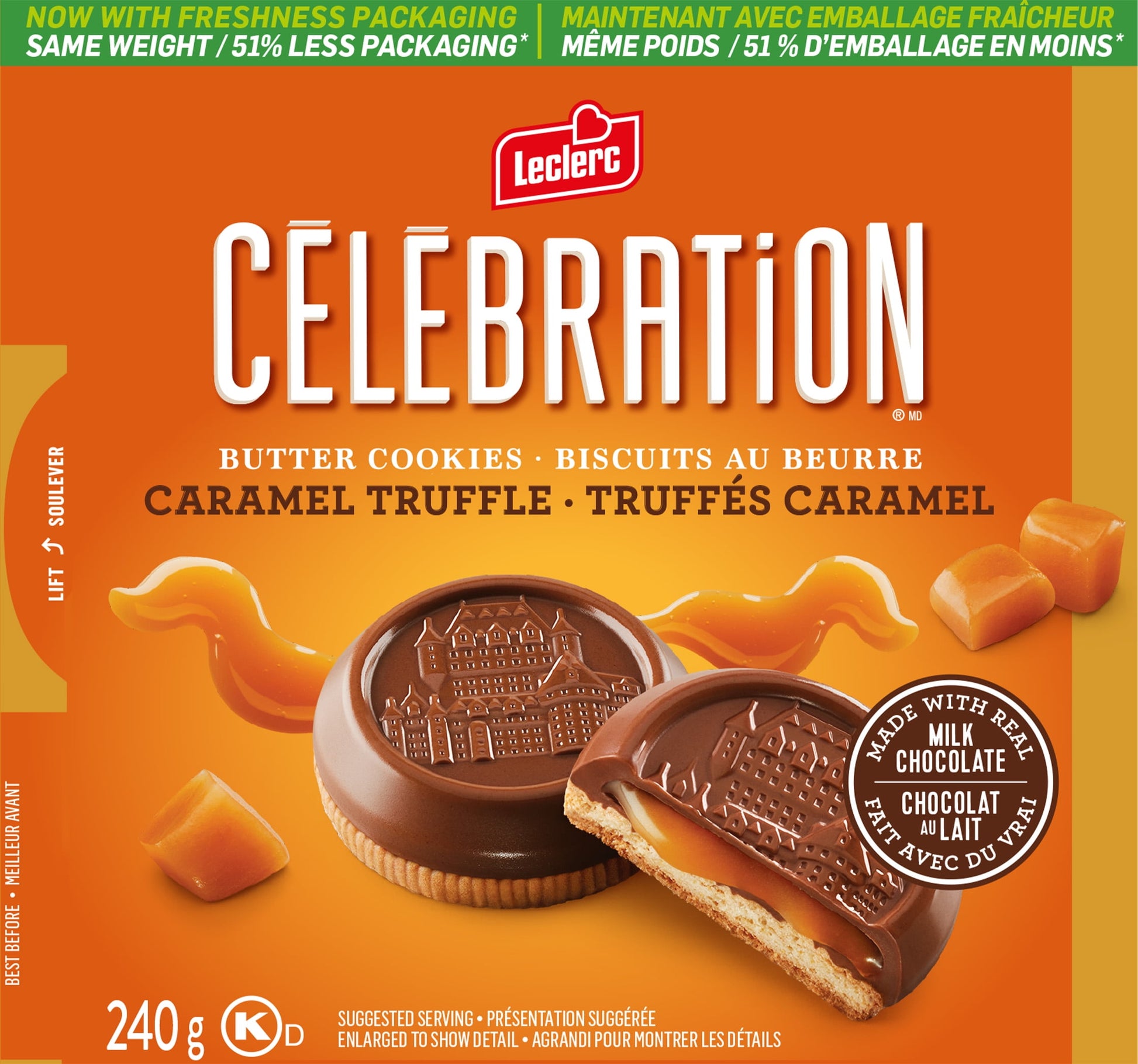 Leclerc Celebration Butter Cookies, Caramel Truffle, 240g