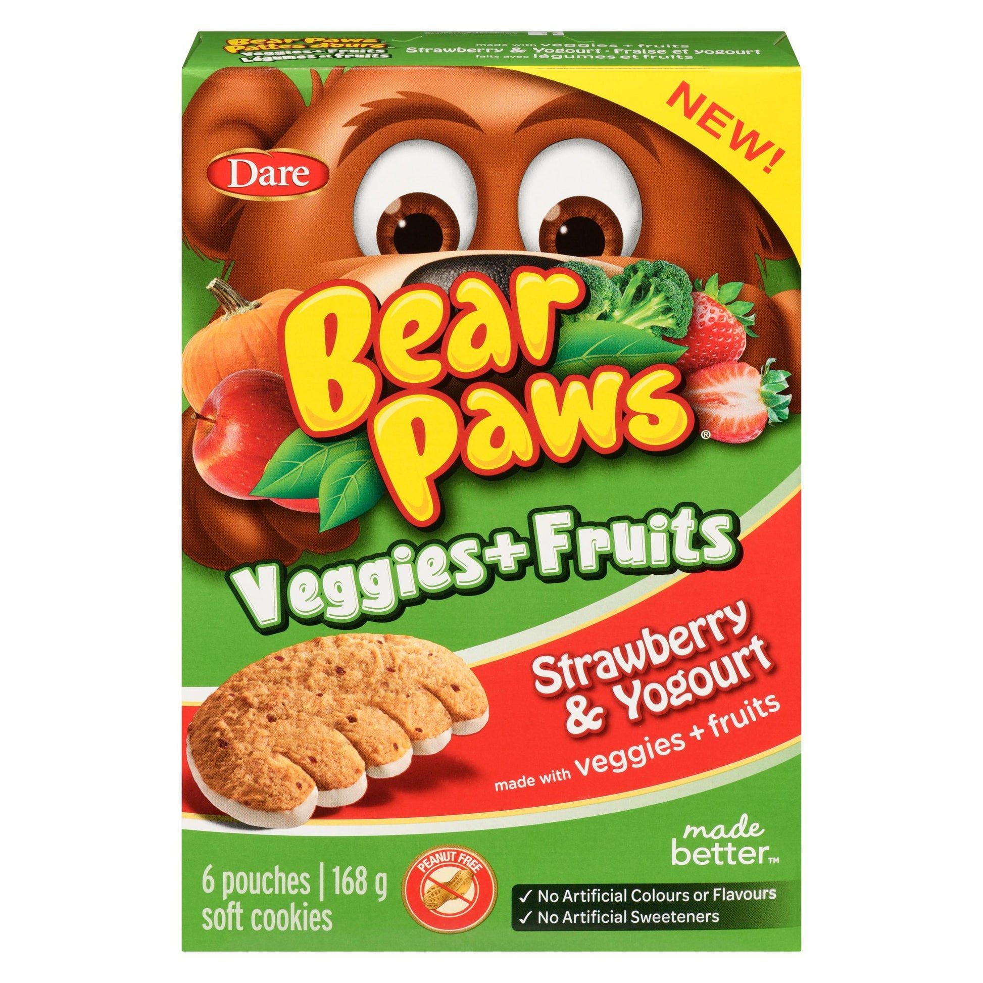 Dare Bear Paws Cookies, Strawberry & Yogurt, 168g